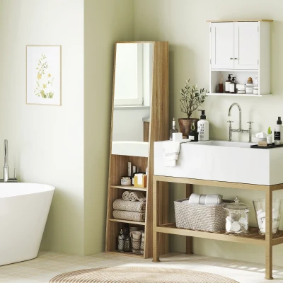 HOMCOM Colonne Salle de Bain avec Miroir et 6 Étagères 165cm