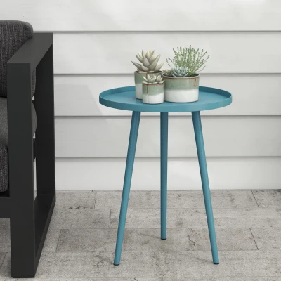 Outsunny Table Basse Ronde Extérieur Ø40x50cm Acier Bleu