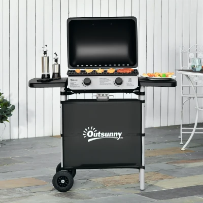 Outsunny Barbecue Gaz 2 Brûleurs Acier Inox 104x49cm Noir