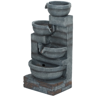 Outsunny Fontaine Jardin Cascade LED 38x35x78,5cm Gris