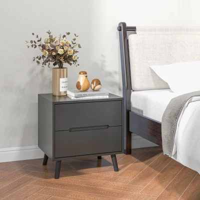 HOMCOM Table de Chevet Moderne 2 Tiroirs Noir 50x40x50,5 cm