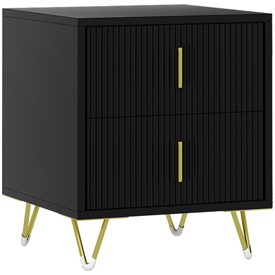 HOMCOM Table de Nuit Art Déco 40x40cm Métal Doré Noir