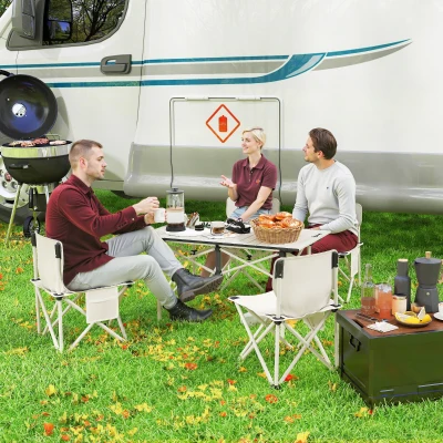 Outsunny Ensemble Camping 5pcs Table + 4 Chaises Pliantes Blanc