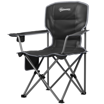 Outsunny Chaise Camping Pliante Portable avec Porte-Gobelets Noir