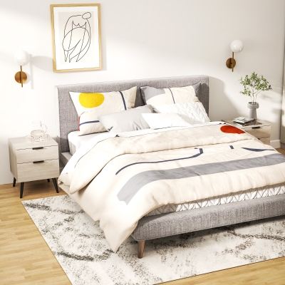Set de 2 Noptiere cu 2 Sertare, 40x40x50 cm, Lemn Natural