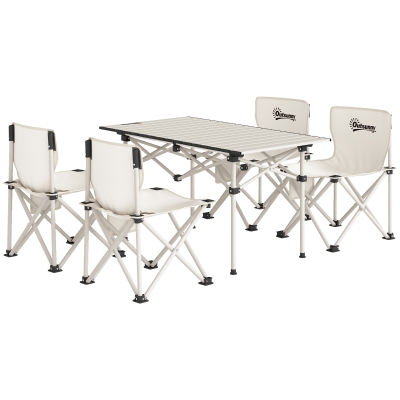 Outsunny Ensemble Camping 5pcs Table + 4 Chaises Pliantes Blanc