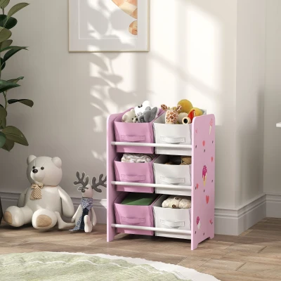 AIYAPLAY Estantería Infantil para Niños de +3 Años Estantería para Juguetes con 6 Cajas de Tela no Tejida 43x30x60 cm Rosa