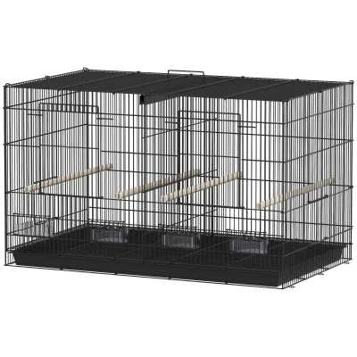 PawHut Cage à oiseaux volière intérieur acier avec séparateur 4 perchoirs plateau coulissant 4 mangeoires 76 x 46 x 46 cm noir