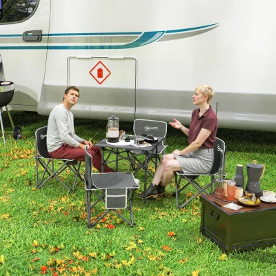 Outsunny Ensemble Camping 5 Pièces Table + 4 Chaises Pliantes Gris
