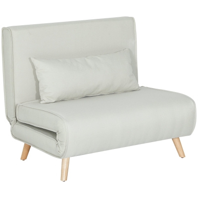 HOMCOM Canapé-lit 1 place avec dossier réglable, coussin inclus et pieds pliables charge 120 kg blanc