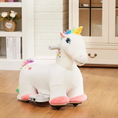 AIYAPLAY Unicornio Eléctrico para Niños de 18 a 36 Meses con Batería 6V y Música Carga 25 kg 69x34x53 cm Blanco