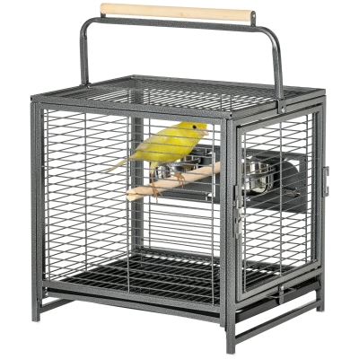 PawHut Cage Transport Perroquets Acier Noir avec 2 Bols