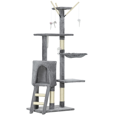 PawHut Cat Tree Scratching Post Activity Centre 135cm Grey