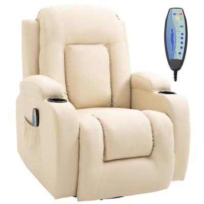 HOMCOM Massagestoel, relaxstoel, schommelfunctie, 8 vibratiepunten, inclusief afstandsbediening, zwart, crème