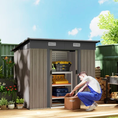 Outsunny Garden Storage Shed Grey Wood Grain