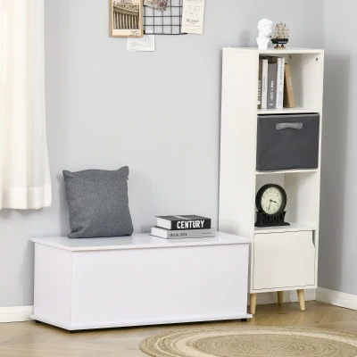 HOMCOM Truhe Aufbewahrungsbox Sitztruhe mit Stauraum Sicherheitsscharniere Holzkiste mit klappbarem Deckel für Wohnzimmer, Schlafzimmer, Spanplatte Weiß 100 x 40 x 40cm
