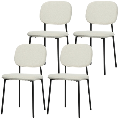 HOMCOM Set van 4 Eetkamerstoelen in Zachte Stof, Stalen Poten, Armloos Ontwerp, Wit