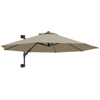 Outsunny Wall-Mounted Parasol with Handle Khaki 3m