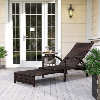 Outsunny PE Rattan Sun Lounger with Adjustable Backrest - Mixed-brown