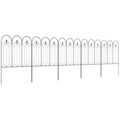 Outsunny Gard Exterior cu 5 Panouri din Metal și Țăruși, 305x79,5 cm, Negru