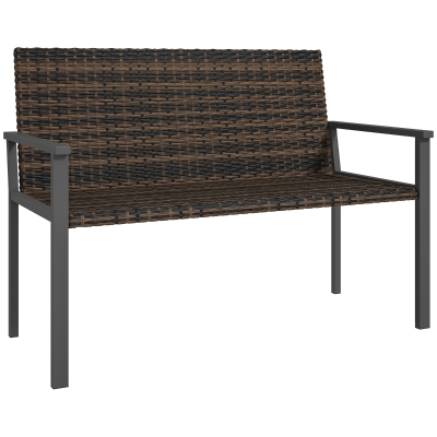 Outsunny 2-Seater Rattan Bench Steel Frame Mixed Brown