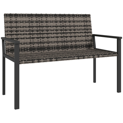 Outsunny 2-Seater Rattan Garden Bench Steel Mixed Grey