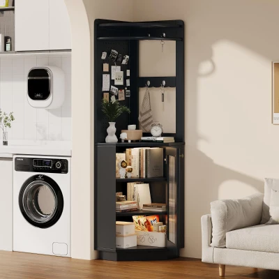 Armadio da bagno con barra luminosa, Nero
