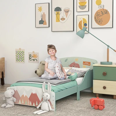 ZONEKIZ Letto per Bambini 3-6 Anni con Doghe 140x70 cm Verde