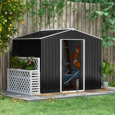 Outsunny 8 x 6ft Outdoor Garden Roofed Metal Storage Shed Tool Box with Ventilation & 2 Sliding Doors,Grey