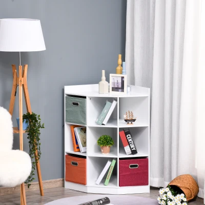HOMCOM Estantería de Esquina para Juguetes con cestos extraíbles Mueble de Almacenaje para Habitación Infantil 57x57x95cm Blanco
