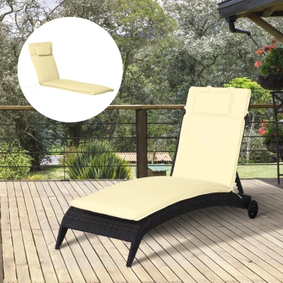 Outsunny Almofada para Espreguiçadeira 198x53x5cm Almofada Suave para Espreguiçadeira Dobrável Acolchoada para Exterior Jardim Pátio Creme