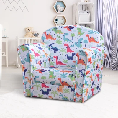 HOMCOM Poltrona para Crianças acima de 3 Anos com Desenhos de Foguete Estrutura de Madeira e Estofado em Flanela 50x39x44 cm Multicor