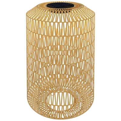 Outsunny Candeeiro Solar em Vime Sintético com Luzes LED Ligação e Desligação Automática Desenho Boémio Impermeável Ø30x55 cm Madeira