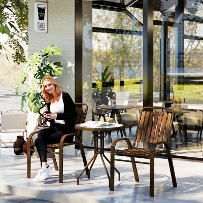 Outsunny Conjunto de Jardim de 3 Peças com 2 Cadeiras Empilháveis Mesa com Bancada de Vidro Temperado Marrom Escuro