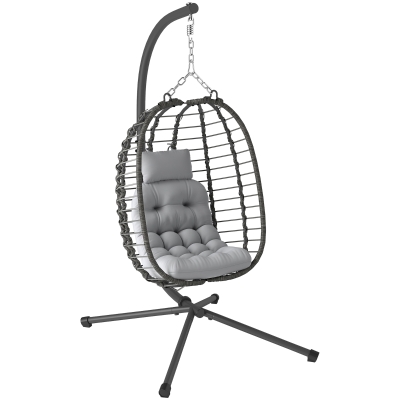 Outsunny Sedia Sospesa in Rattan a Uovo con Cuscino Grigio Chiaro
