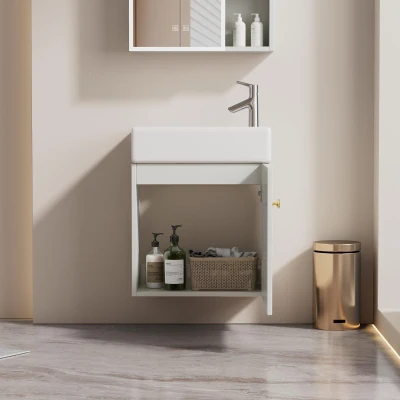 Badezimmer-Waschbecken mit Waschtischunterschrank, hängend, mit Stauraum, 46×26×56 cm, Weiß