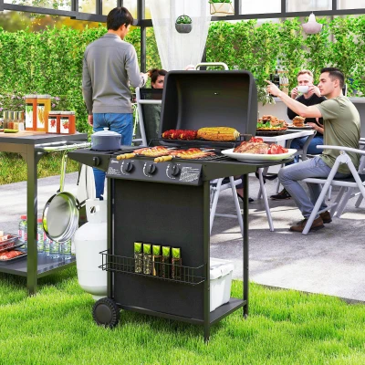 Outsunny Barbecue a Gas 4 Bruciatori Indipendenti e Ruote Nero