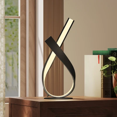 HOMCOM Lampe Table LED Spirale Aluminium Noir 21x15x43cm