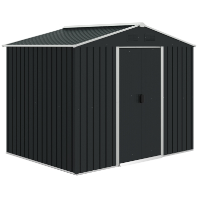 Outsunny 8 x 6ft Outdoor Garden Roofed Metal Storage Shed Tool Box with Ventilation & 2 Sliding Doors,Grey