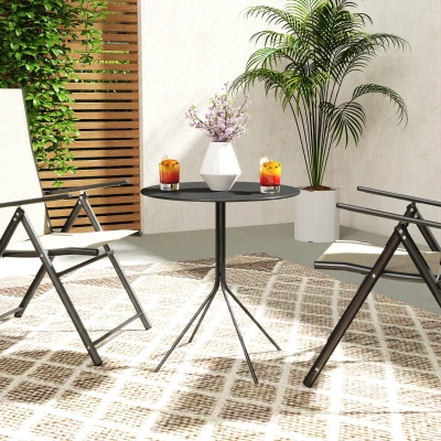 Outsunny Gartentisch klappbar Ø60 x 71 cm, Wetterfest Balkontisch aus Stahl, Rund Beistelltisch mit Fußpolster Schwarz