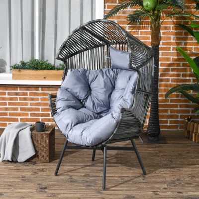 Outsunny Rattansessel Outdoor-Sessel Gartensessel, PE-Rattan, 89 cm x 75 cm x 143 cm, Grau+Schwarz