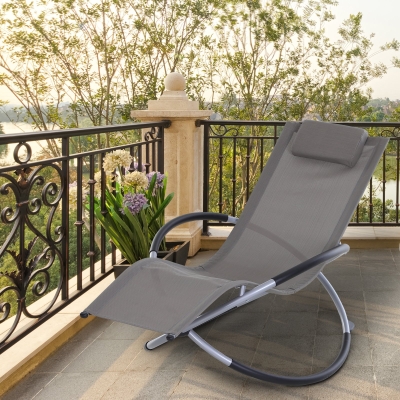 Outsunny Espreguiçadeira de Jardim com Apoio para a Cabeça Amovível Espreguiçadeira Ergonómica para Pátio Piscina Ar Livre 154x80x84 cm Cinza
