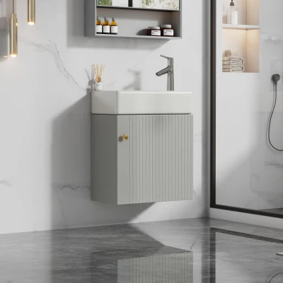 Mobile da bagno con lavabo e mobiletto sottolavabo, Grigio e Bianco