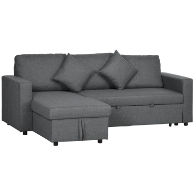 HOMCOM Corner Sofa Bed 3-Seater Storage L-Shape Dark Grey