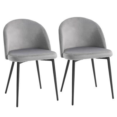 HOMCOM Set of 2 Dining Chairs Soft Fabric Grey