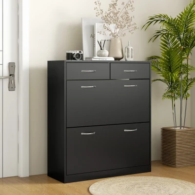 HOMCOM Scarpiera Moderna con 2 Ripiani e 2 Cassetti in Legno Nero