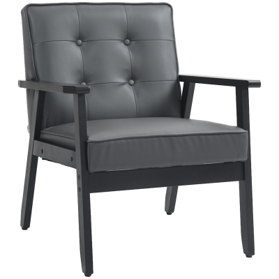 HOMCOM Retro Accent Chair Faux Leather Grey