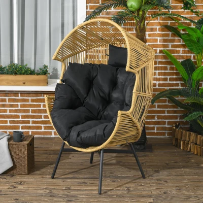 Outsunny Rattansessel Outdoor-Sessel Gartensessel, PE-Rattan, 89 cm x 75 cm x 143 cm, Natur + Schwarz