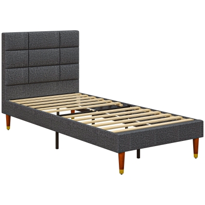 HOMCOM Upholstered Single Bed Frame with Slats - Grey
