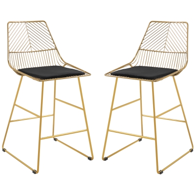 HOMCOM Set of 2 Bar Stools Metal Gold Counter Height